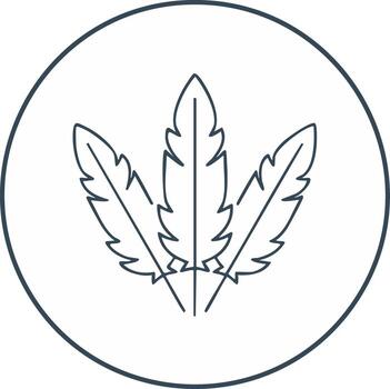 Three stylized feathers in a minimalist line art circle icon design for lightness and freedom concepts vector