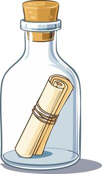 Message in a Bottle with Scroll Communication Nostalgic Hopeful Wishful Letter vector