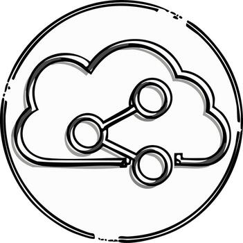 Hand drawn cloud with network nodes symbol signifying data sharing and connectivity vector