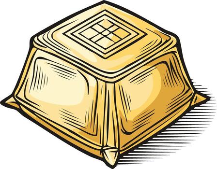 Stylized golden ingot with embossed diamond pattern on top vector