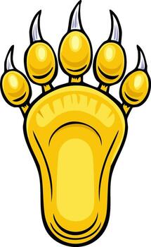Bold yellow cartoon animal paw with sharp claws and distinct pads design element vector