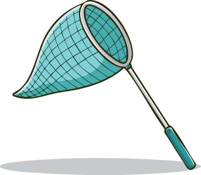 Cartoon illustration of a butterfly net with blue mesh and handle vector