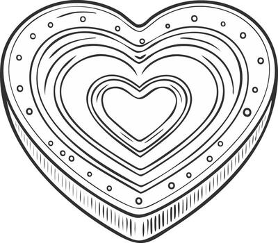 Hand drawn heart shape with concentric circles and decorative dots border vector
