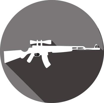 Stylized White Silhouette of a Sniper Rifle with Scope Inside a Dark Circle with Shadow vector