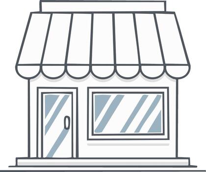Simple sketch of a small store with awning, door, and display window, isolated vector