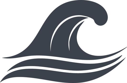 Stylized dark blue wave cresting and flowing with abstract water lines representing ocean movement vector