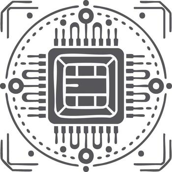 Circuit board tech line drawing, digital chip , technology, electronics, processor, schematic vector