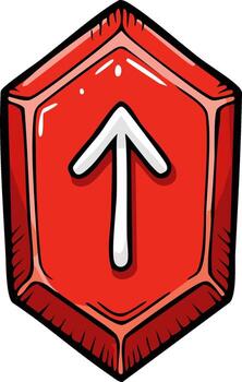 Cartoon Arrow and Hexagon Icon in Red Color vector