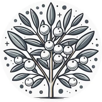 Stylized Tree Illustration with Berries and Foliage in a Circular Design for Natural Themes vector