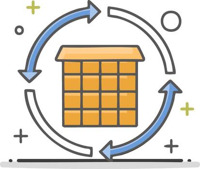 Illustrated Diagram of a Data Center with Circular Flow Arrows vector