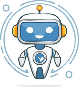 Friendly robot character illustration with an interface design surrounded by arrows vector