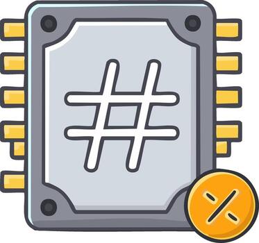 cartoon of a computer processor with hashtag and percentage symbols for tech analytics vector