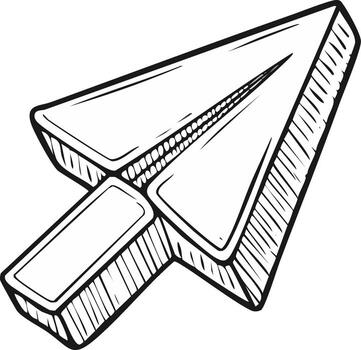 dibujado a mano 3d flecha cursor en negro y blanco bosquejo estilo vector