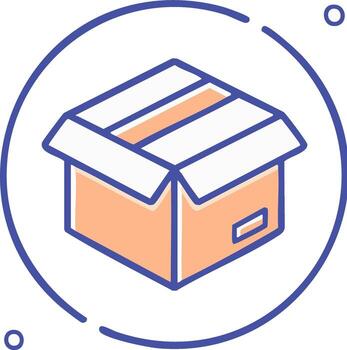 Open cardboard box icon, shipping container in a circular frame line art style vector