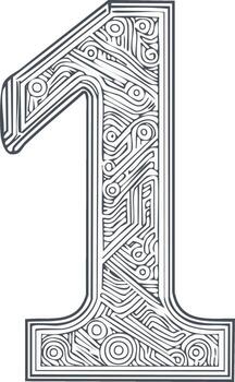 Artistic illustration of the number one, with a unique, ornamental, and decorative design vector
