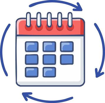 Calendar with circular arrows symbolizing repetition schedule or planning vector