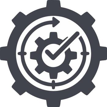 Process optimization icon with gear and checkmark for workflow efficiency and quality control vector