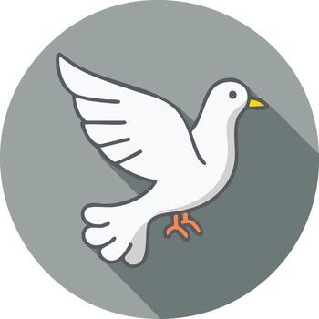 White dove flying with wings spread in a circle icon with shadow vector