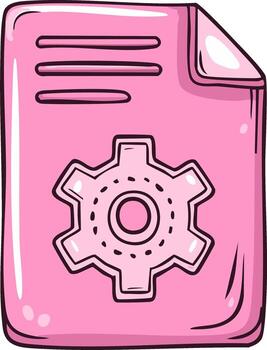 mano dibujado rosado documento archivo icono con engranaje símbolo para ajustes y configuración vector