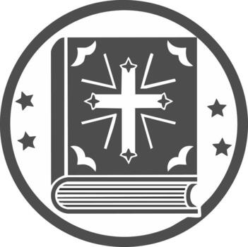 Religious book illustration features a cross and stars within a bordered circle design vector