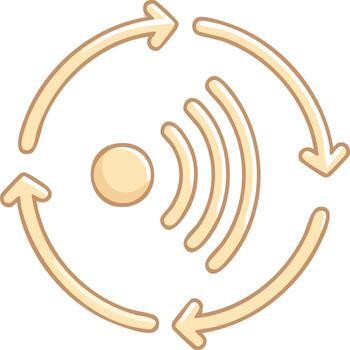 Circular arrows around a wireless signal symbol representing connection and communication flow vector