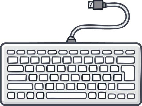 Simple Computer Keyboard with USB Cable, Minimalist Technology Interface Illustration vector