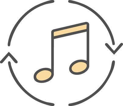 repetir canción icono con un musical Nota dentro un circular flecha para un música jugador lista de reproducción vector