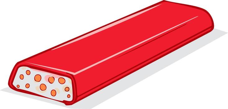 Rectangular Candy Bar with Red Coating and Round Dots Inside in Cartoon Style vector