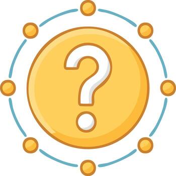 Question mark icon with connecting dots and circle, illustration. Symbol of inquiry, search and solution vector