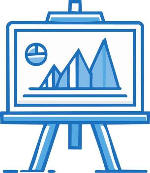 Easel displaying business charts and graphs, in blue color, modern presentation vector