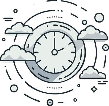 Abstract clock face with clouds and celestial elements symbolizing time and the sky vector