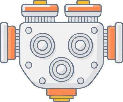 Stylized cartoon engine block with orange and yellow accents, a mechanical component vector