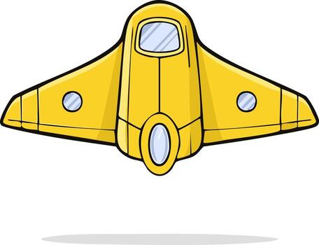 dibujos animados amarillo astronave volador adelante con ventanas y alas vector