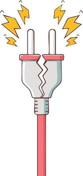 Broken electrical power plug with lightning symbols representing danger and failure vector