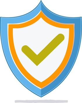 vibrante azul y naranja en capas proteger con verde marca de verificación indicando seguridad confiar y sistema validación vector
