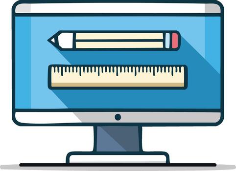ilustración de un computadora monitor con un lápiz y regla en el pantalla vector