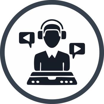 DJ and radio host glyph icon with headphones and audio mixer for broadcasting and streaming vector