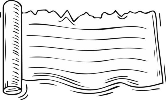 Hand drawn unrolled scroll with blank lines for writing message or ancient document vector