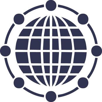 Global network connections with orbiting points symbolizing international communication and data transfer vector