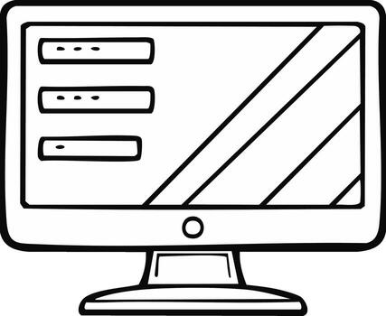 Desktop Computer with Interface Fields and Lines Displayed in Hand Drawn Line Art vector