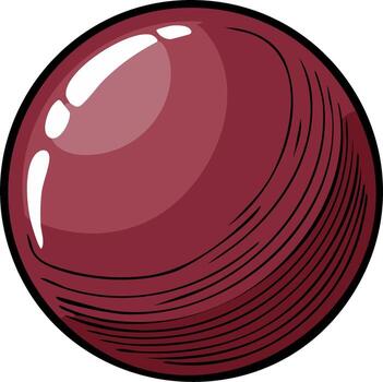 Illustrated shiny red sphere with reflective highlights and engraved line art texture vector
