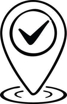 Map pointer with a check mark, depicting accurate location or verified destination, symbol for confirmation, GPS marker pinpointing success vector