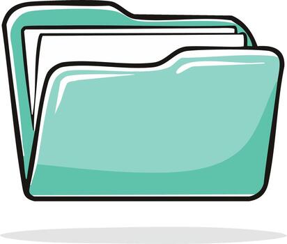 Turquoise File Folder with Papers, Cartoon Style vector