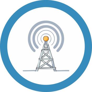 comunicación torre transmisor en un azul circulo para conexión, red y señal vector