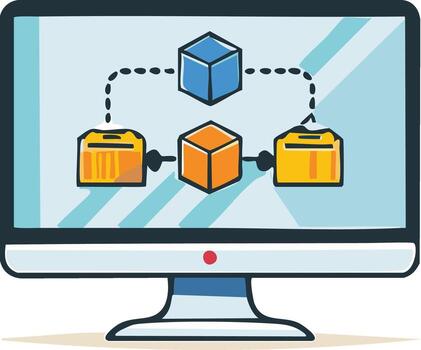 Computer screen with data flow diagram illustration vector