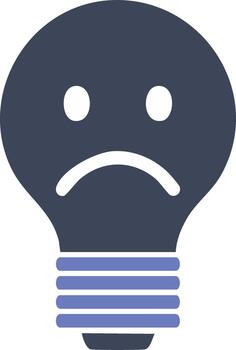 Sad Lightbulb Icon Expressing Bad Idea, Failure, Problem, or Lack of Creativity vector