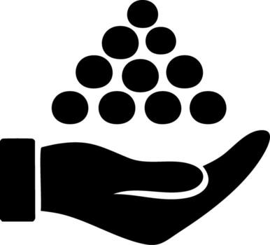 Hand holding a pyramid stack of circles conceptual icon illustration offering resources vector