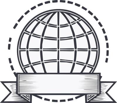 estilizado mundo globo gráfico con vacío Desplazarse bandera y punteado circulo conectividad concepto vector