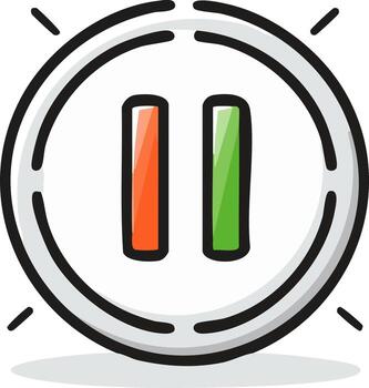 Stylized Pause Button Icon With Orange and Green Bars and Outline Circle vector