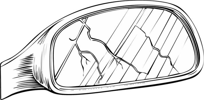 Broken Car Side Mirror with Visible Cracks and Reflection Lines vector